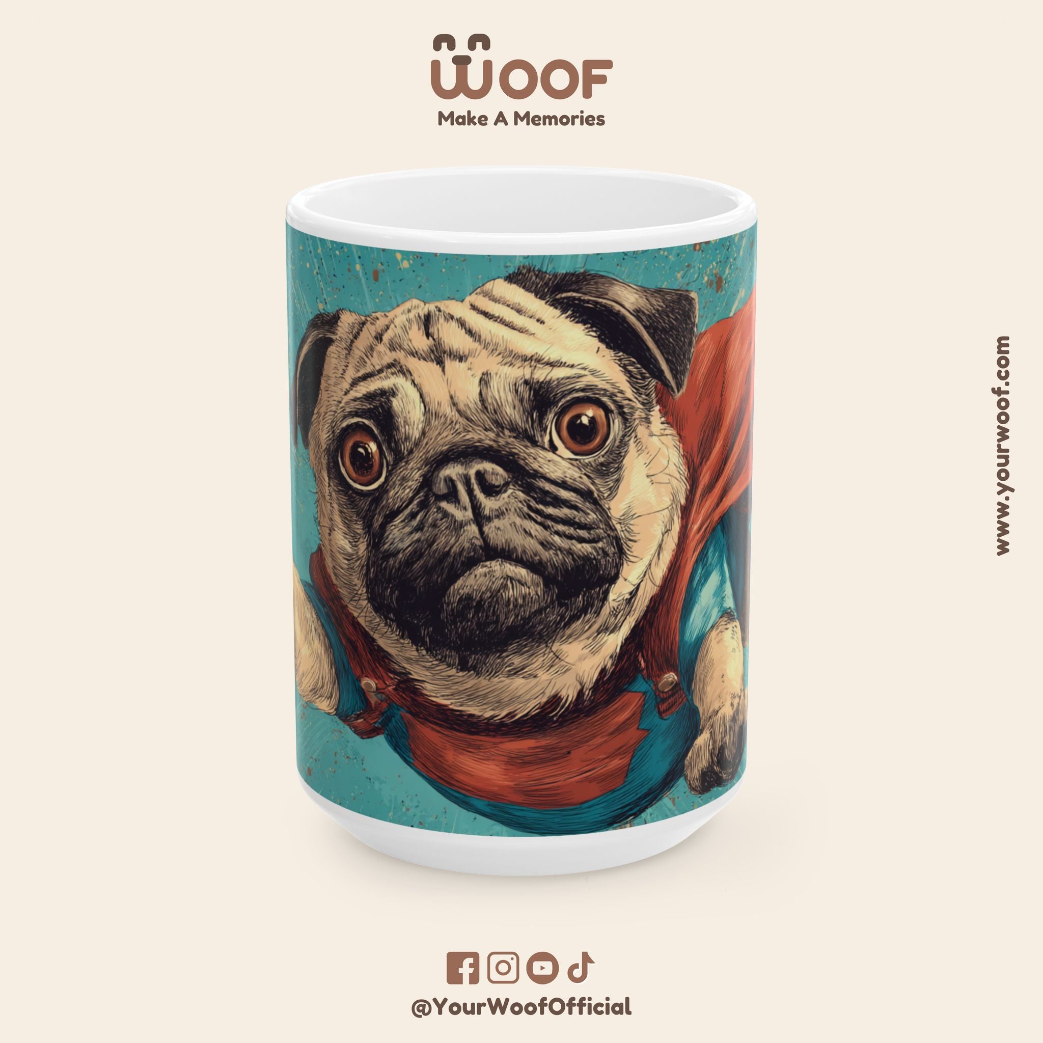 Superhero Pug Ceramic Mug - Fun Dog Coffee Cup for Pet Lovers