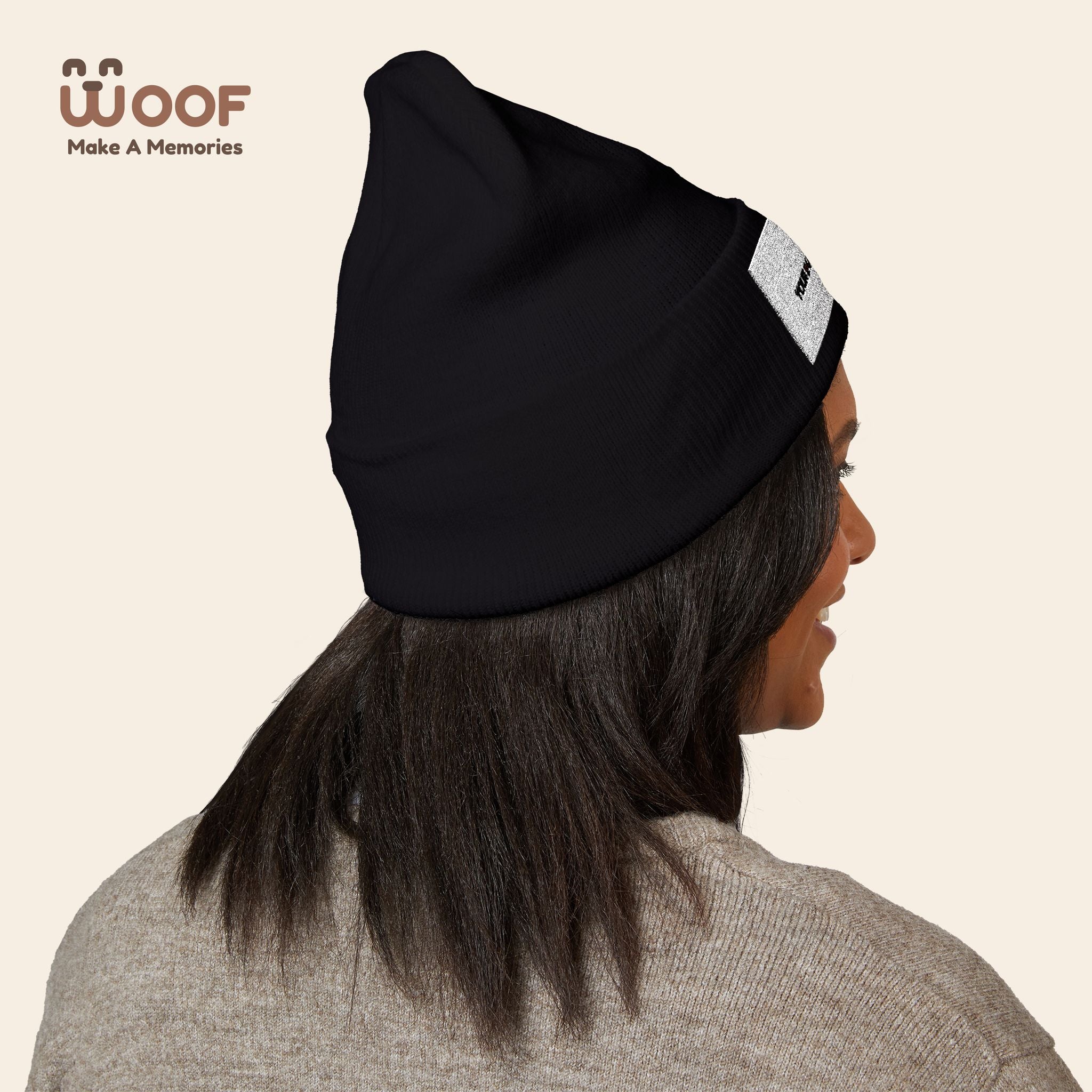 Classic Cuffed Beanie with 'Woof' Embroidery - Perfect for Dog Lovers, Winter Wear, Gift for Pet Owners, Cozy Accessory, Everyday Style