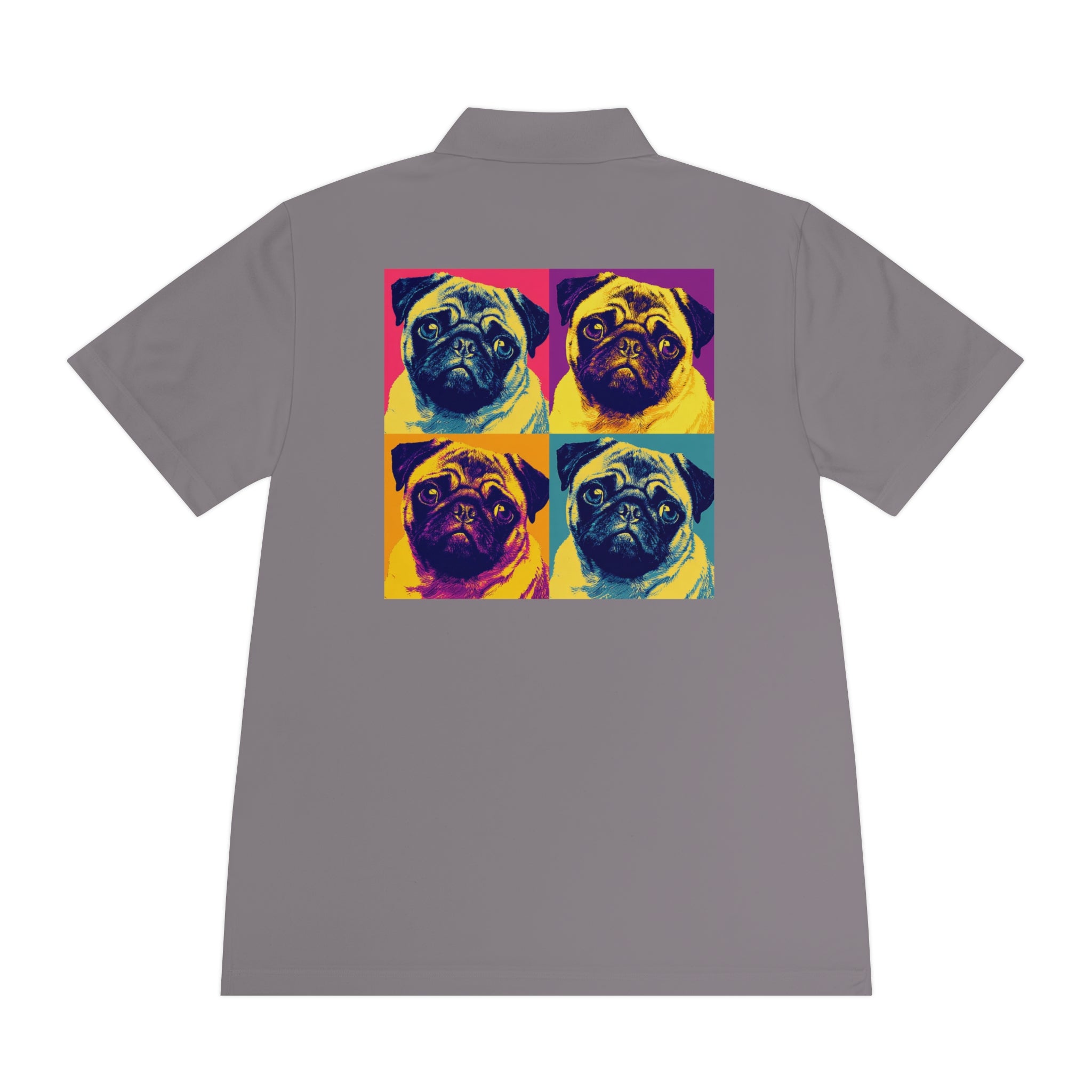 Men's Sport Polo Shirt with Colorful Pug Design, Fun Casual Wear, Dog Lover Gift, Unique Sports Polo, Stylish Outdoor Apparel