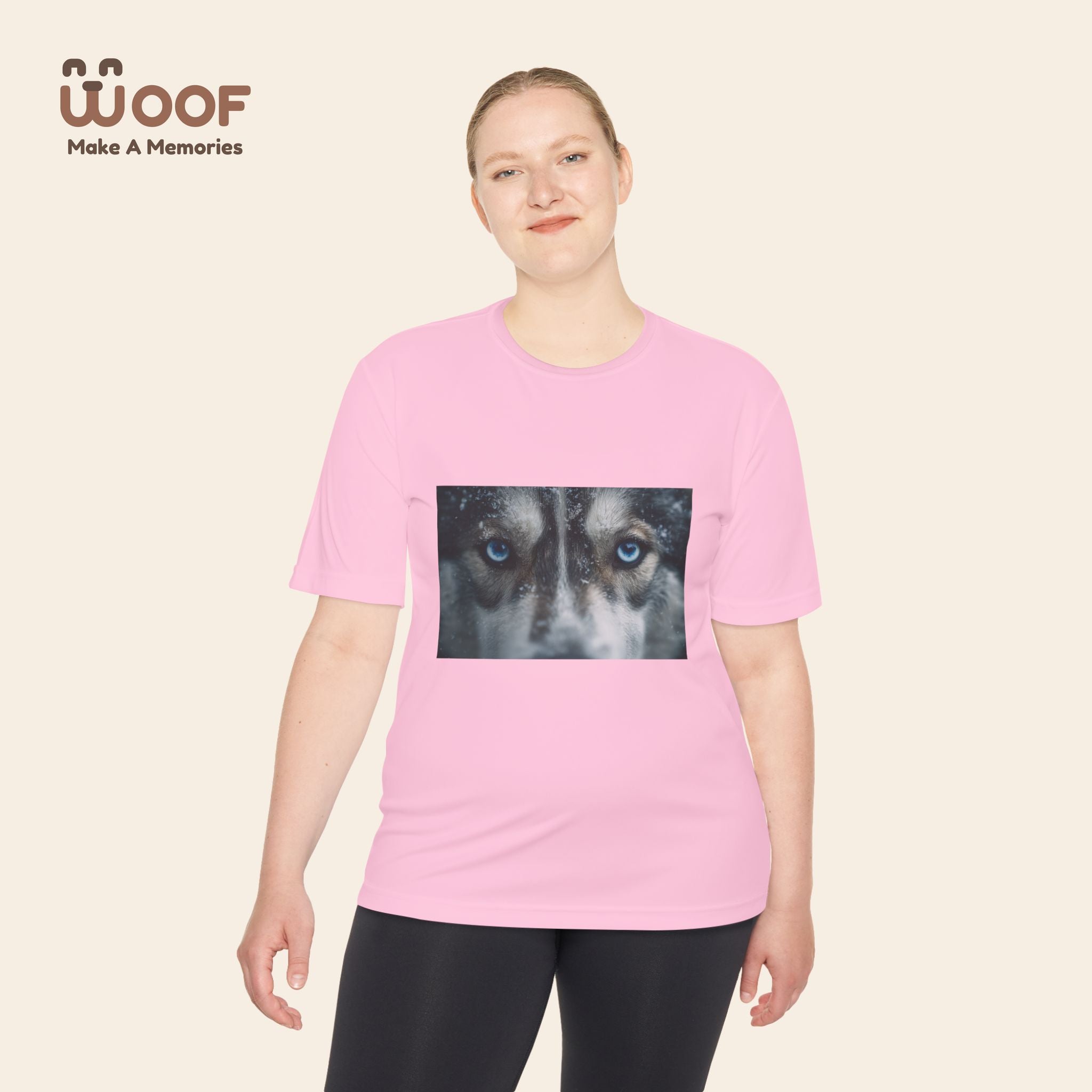 Woof Unisex Moisture Wicking Tee - Dog Lover's Apparel, Perfect for Outdoor Adventures, Pet Days, Gifts for Dog Owners, Cool Summer Wear