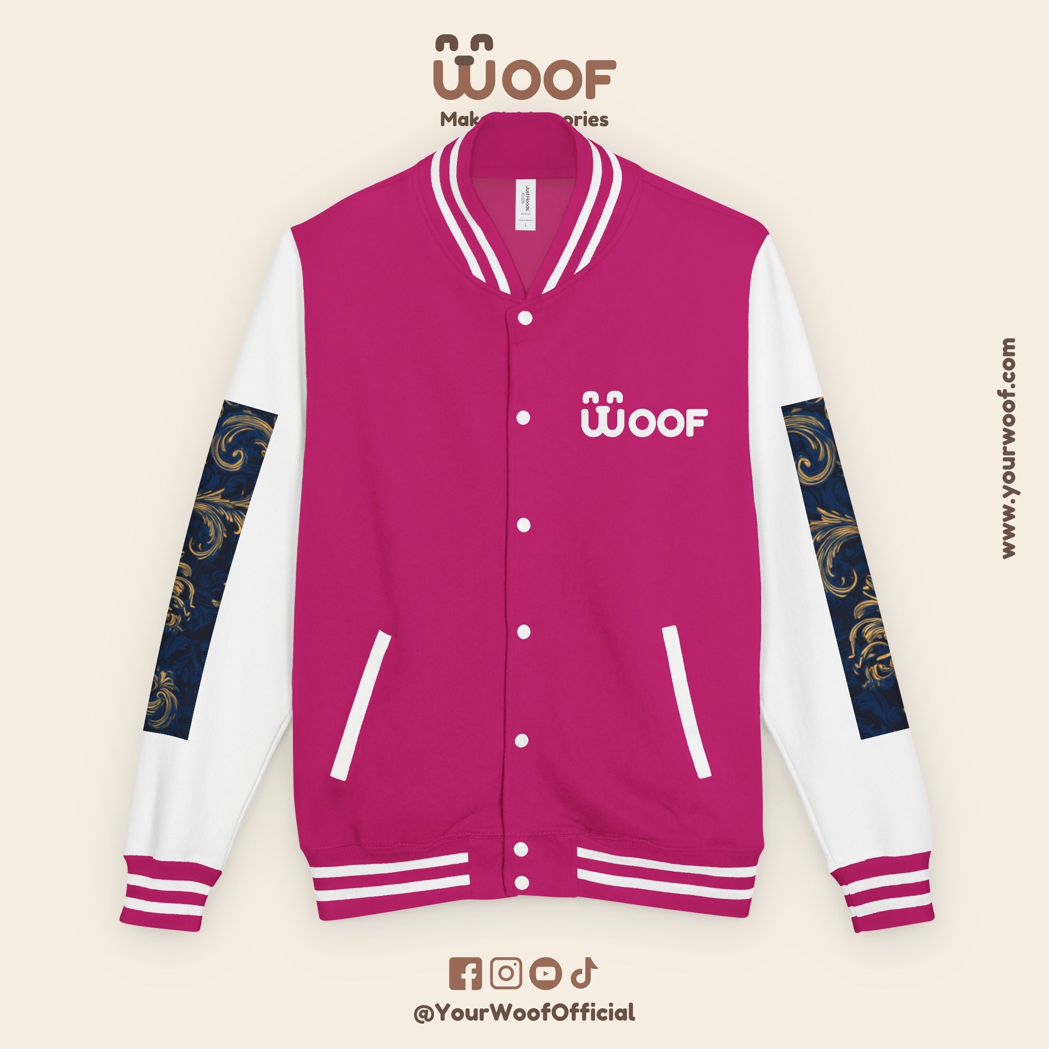 Stylish Unisex Heavyweight Letterman Jacket for Pet Lovers | Woof Design, Dog Jacket, Dog Lover Gift, Trendy Outerwear, Casual Fashion