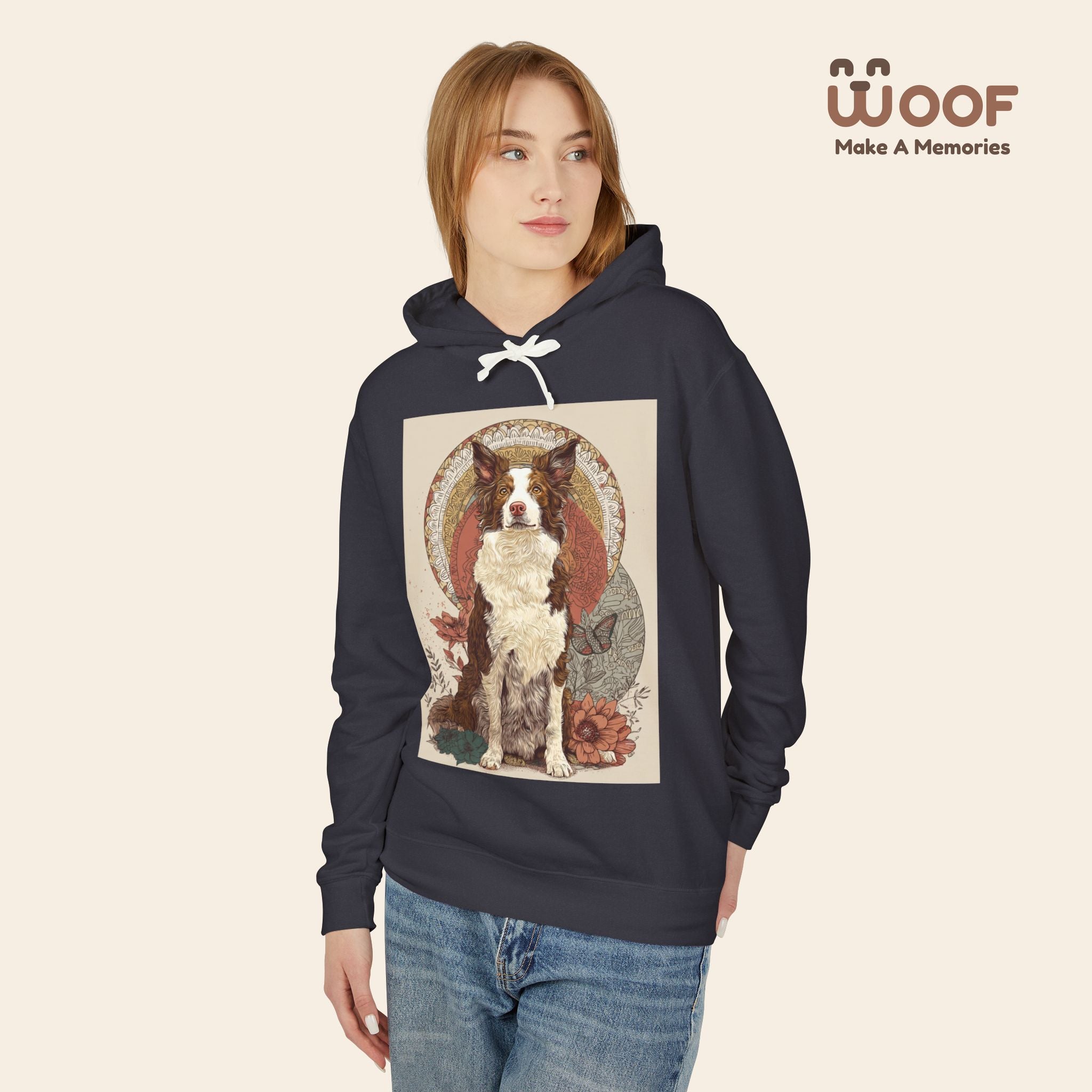 Vintage Dog Art Unisex Lightweight Hooded Sweatshirt - Pet Lover Gift, Nature-Inspired Apparel, Cozy Spring Layer, Dog-Themed Fashion