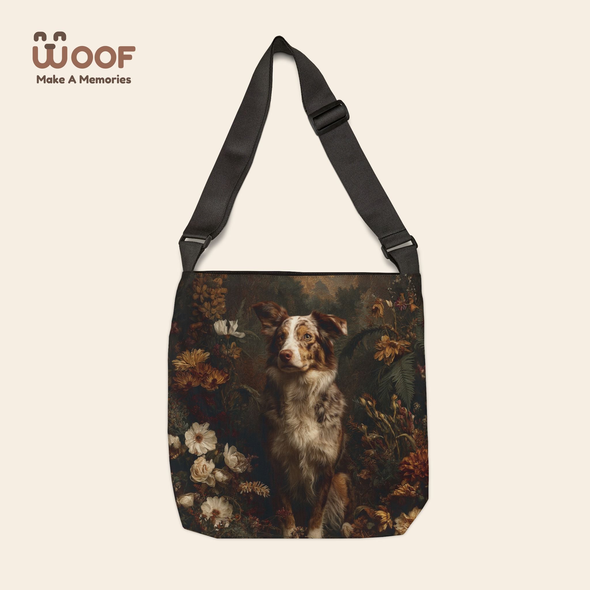 Floral Dog Lover Adjustable Tote Bag, Pet Carrier, Shopping Bag, Reusable Tote, Gift for Dog Owners