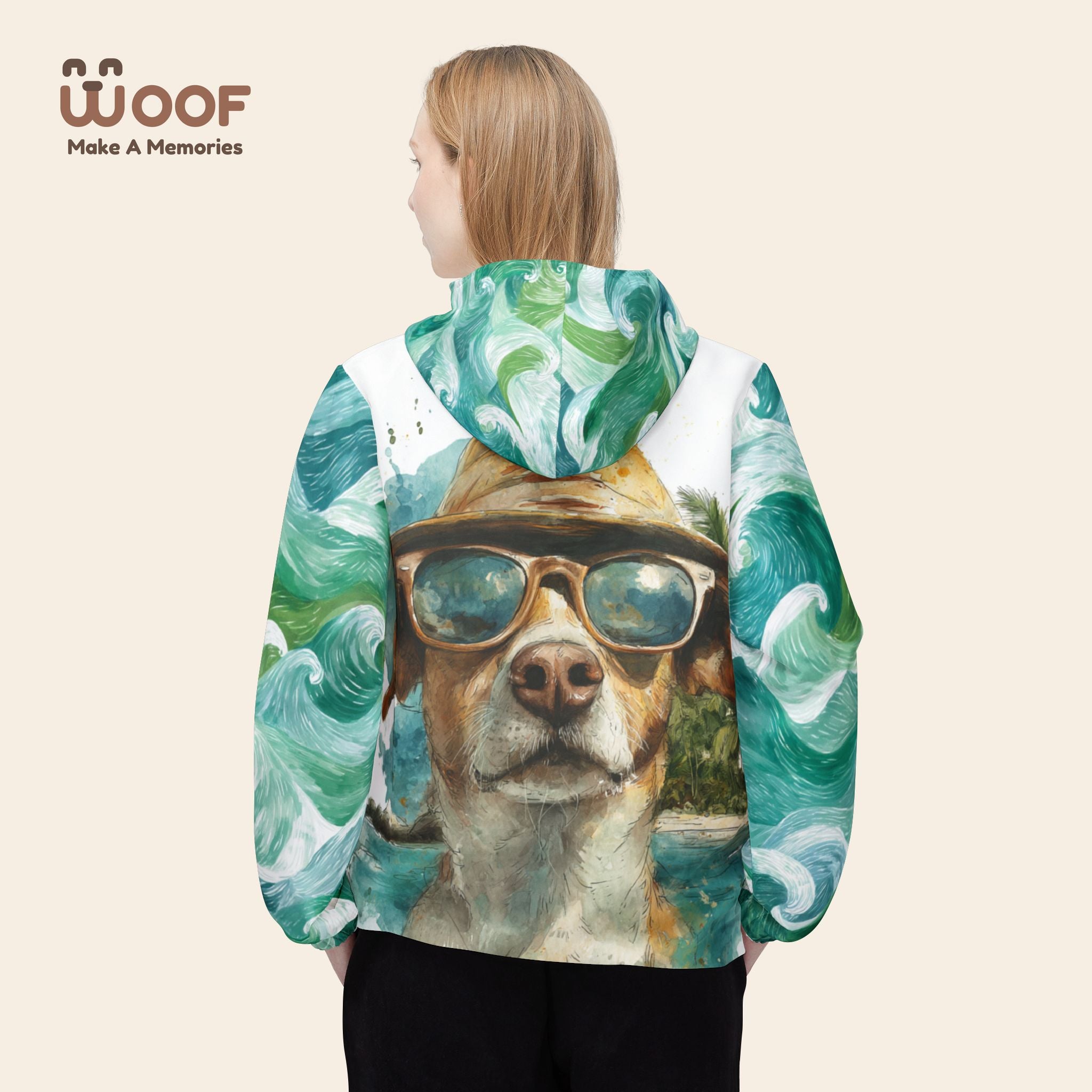 Ocean Wave Windbreaker Jacket, Unique Beach Wear, Dog Lover Gift, Casual Outerwear, Summer Travel Essential