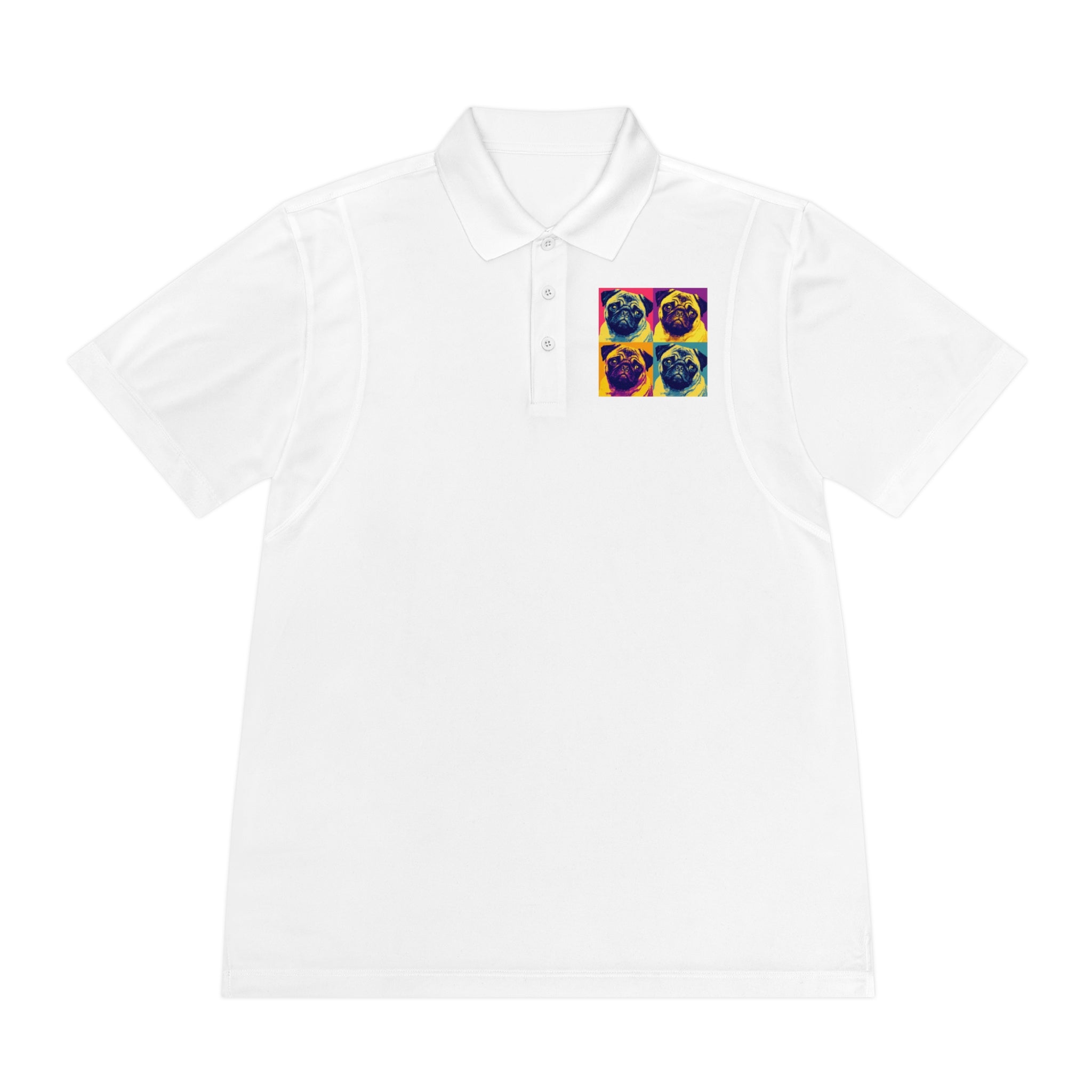 Men's Sport Polo Shirt with Colorful Pug Design, Fun Casual Wear, Dog Lover Gift, Unique Sports Polo, Stylish Outdoor Apparel