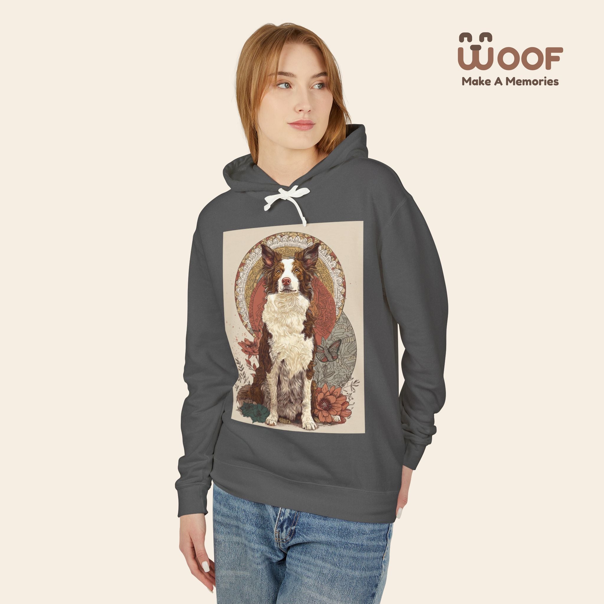 Vintage Dog Art Unisex Lightweight Hooded Sweatshirt - Pet Lover Gift, Nature-Inspired Apparel, Cozy Spring Layer, Dog-Themed Fashion