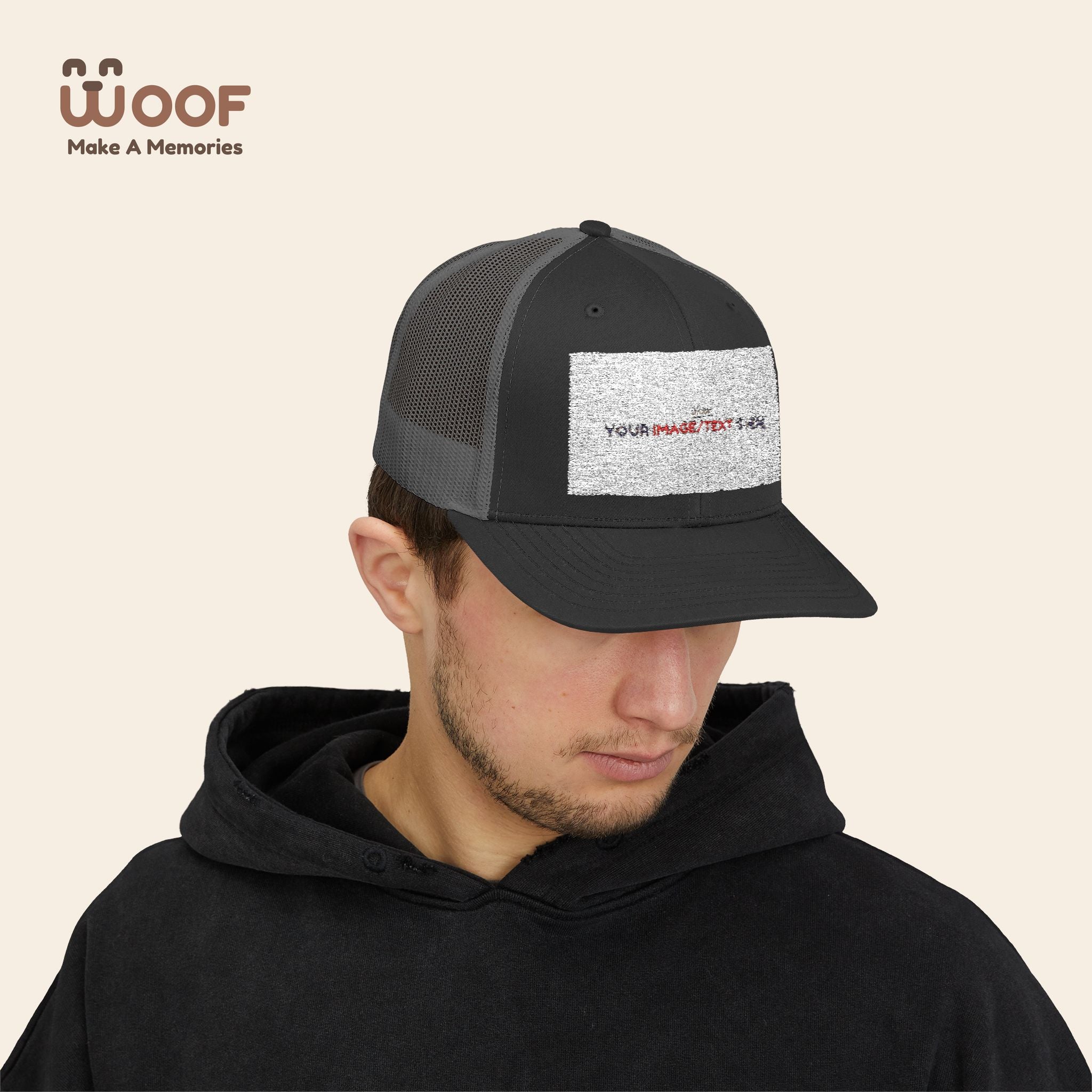 Woof Snapback Trucker Cap - Pet Lovers Gift, Dog Mom Hat, Casual Outdoor Accessory, Fun Pet Apparel, Unique Dog Dad Gift