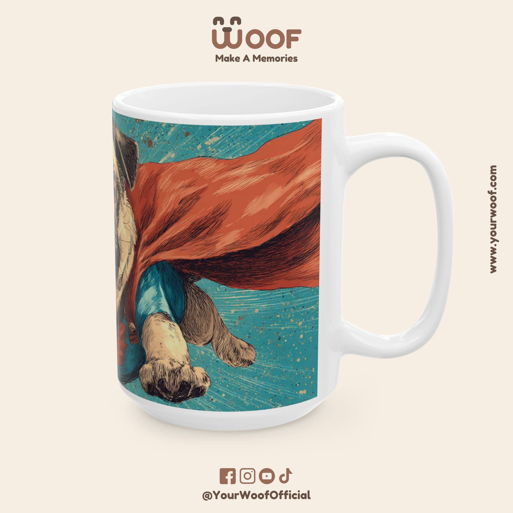 Superhero Pug Ceramic Mug - Fun Dog Coffee Cup for Pet Lovers