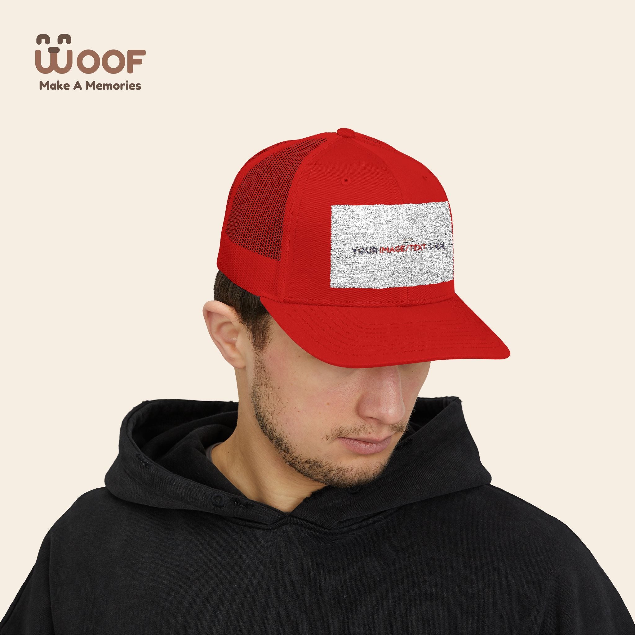 Woof Snapback Trucker Cap - Pet Lovers Gift, Dog Mom Hat, Casual Outdoor Accessory, Fun Pet Apparel, Unique Dog Dad Gift