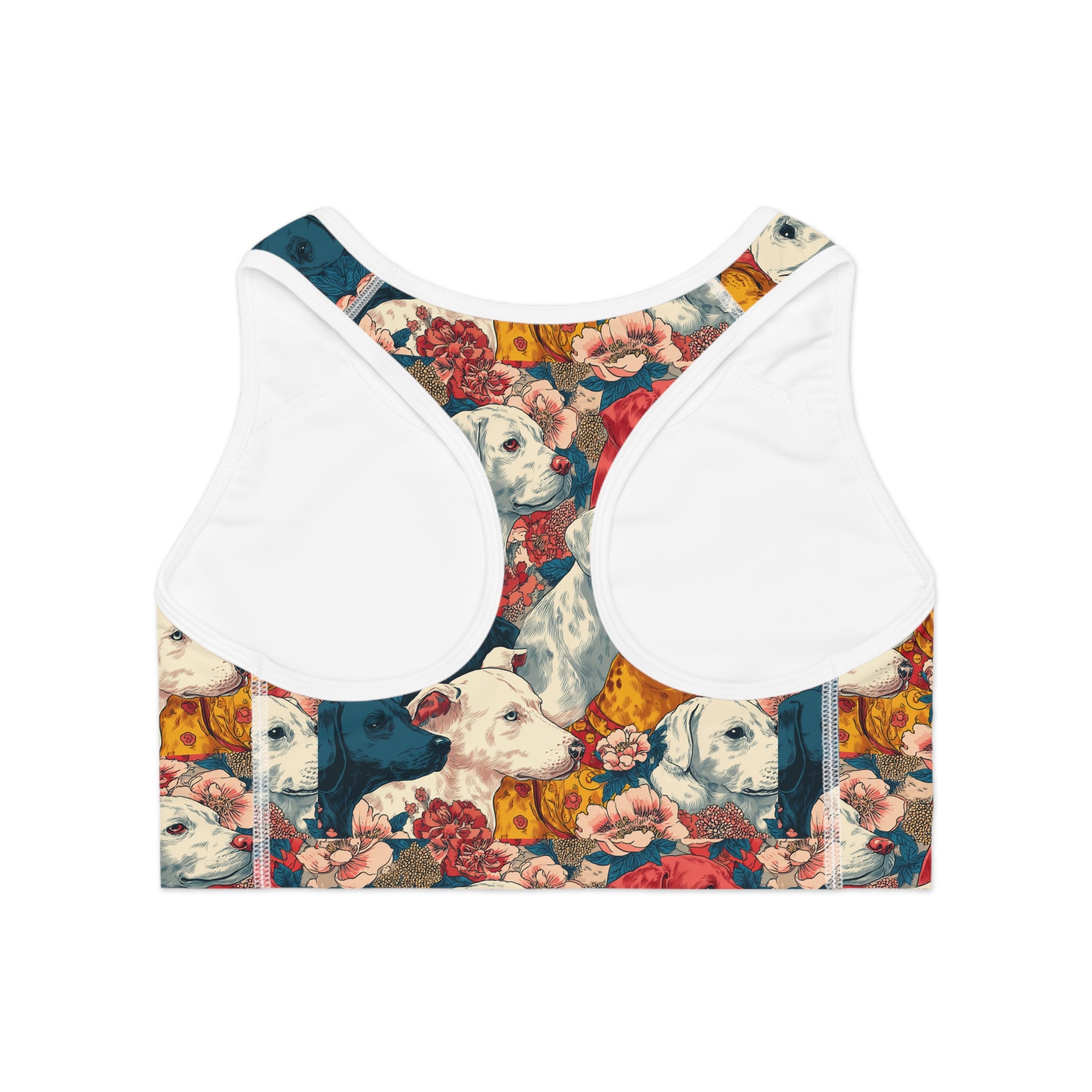 Whimsical Dog Print Sports Bra, Pet Lover Workout Top, Floral Gym Bra, Cute Activewear for Dog Moms, Gift for Dog Lovers