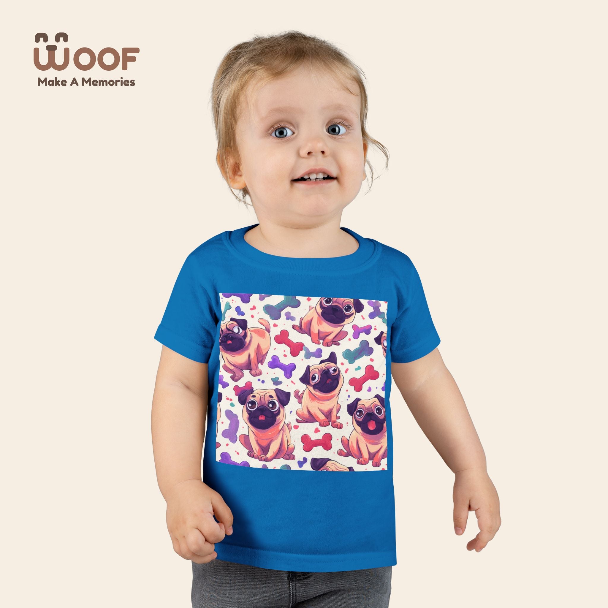 Pug Pattern Toddler T-Shirt, Cute Dog Tee, Kids Wear, Birthday Outfit, Animal Lover Gift, Playful Design, Fun Fashion