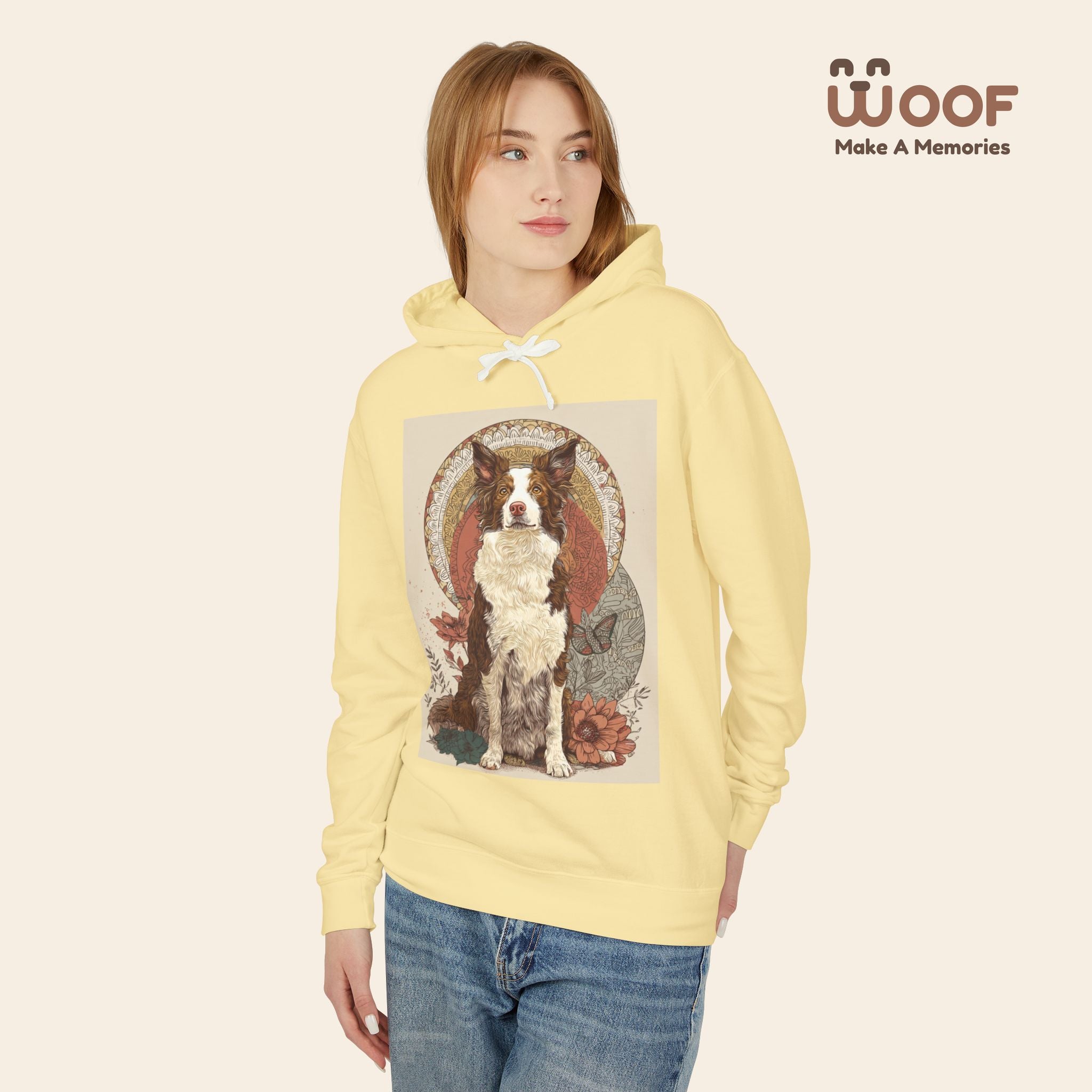 Vintage Dog Art Unisex Lightweight Hooded Sweatshirt - Pet Lover Gift, Nature-Inspired Apparel, Cozy Spring Layer, Dog-Themed Fashion