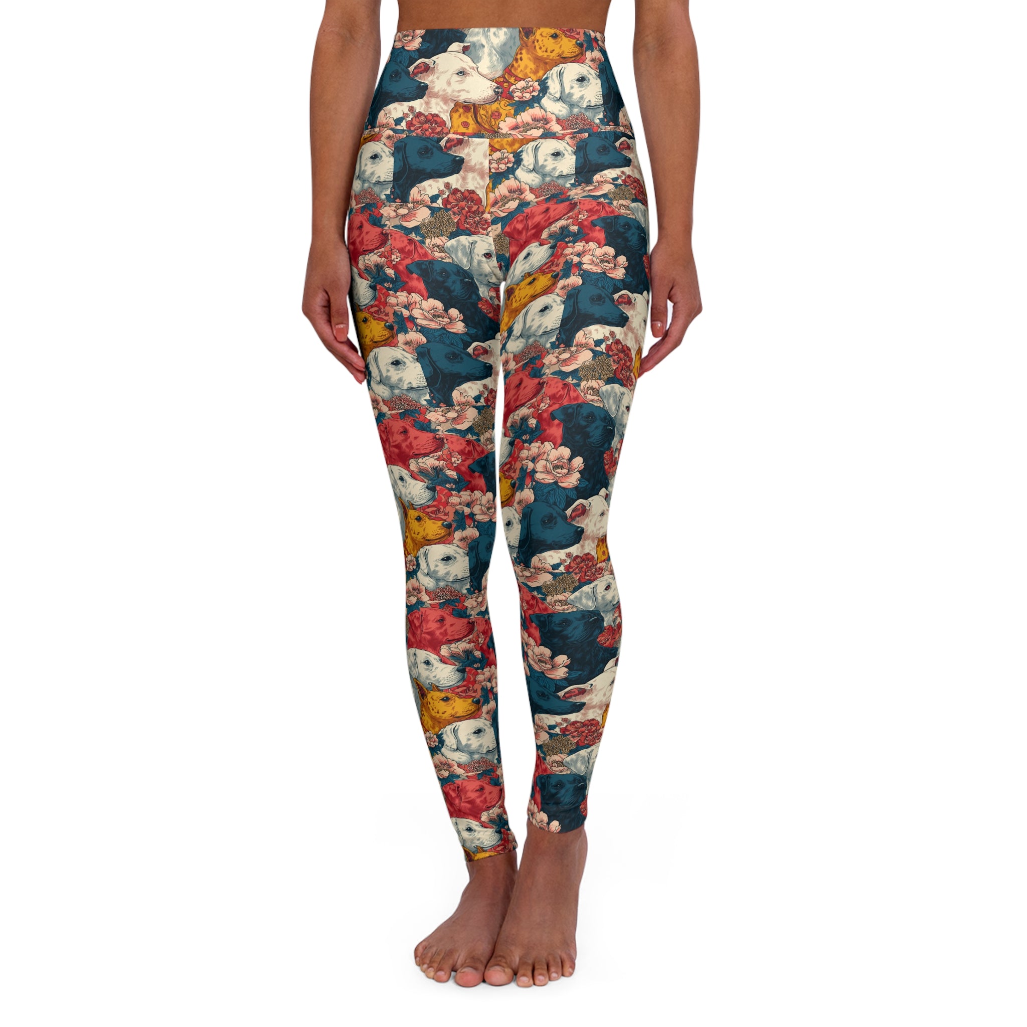 Floral High Waisted Yoga Leggings, Colorful Activewear, Sports Leggings, Fitness Leggings, Dog Lover Leggings, Gift for Her