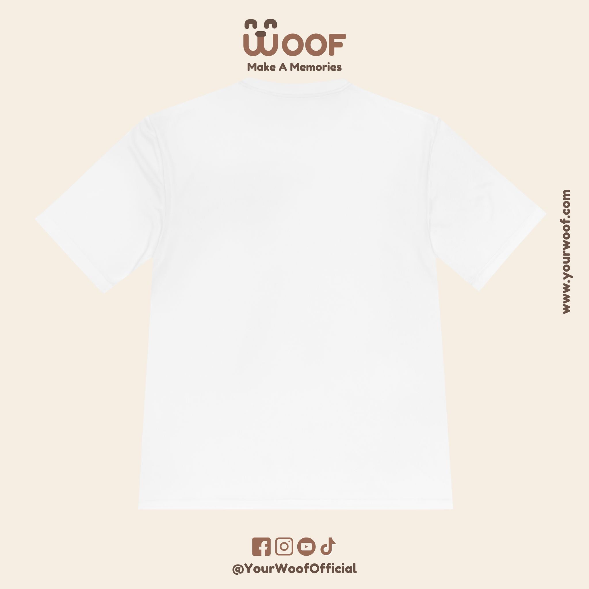 Woof Unisex Moisture Wicking Tee - Dog Lover's Apparel, Perfect for Outdoor Adventures, Pet Days, Gifts for Dog Owners, Cool Summer Wear