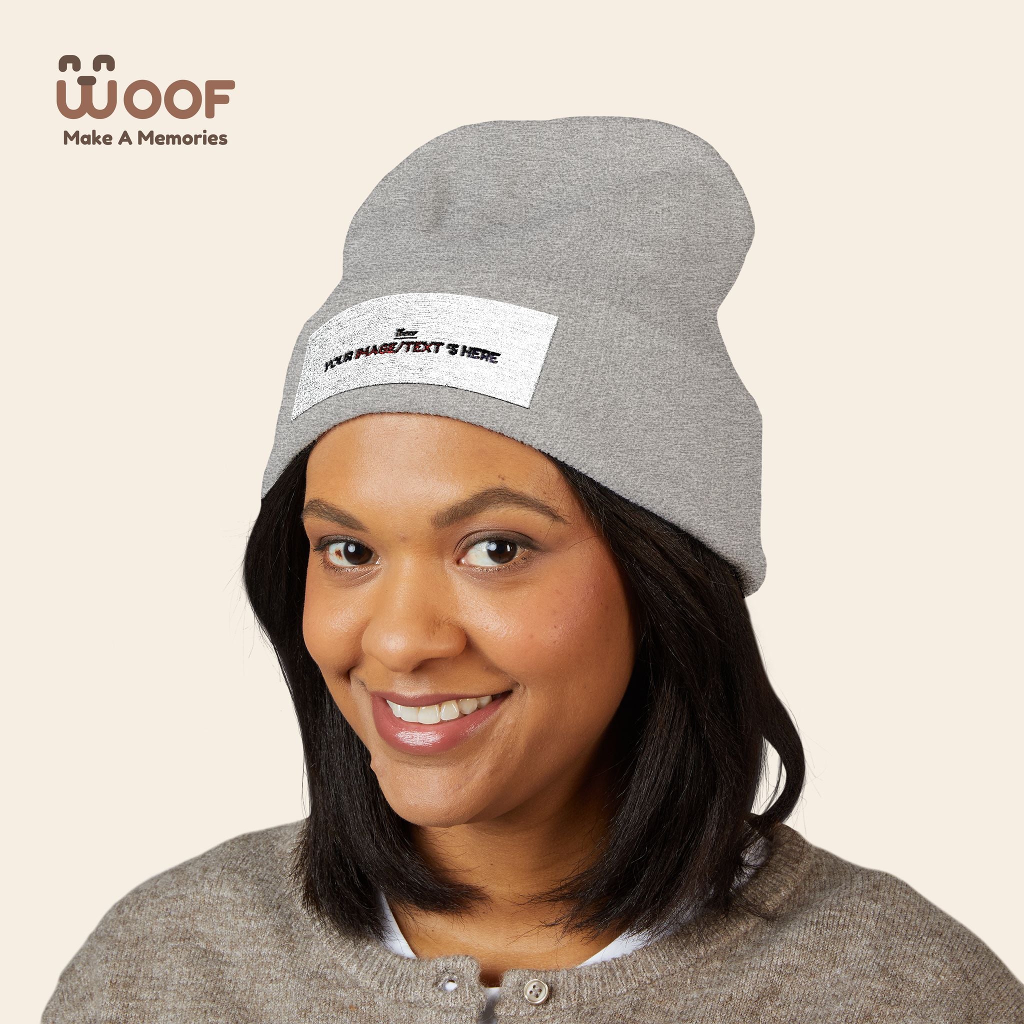 Classic Cuffed Beanie with 'Woof' Embroidery - Perfect for Dog Lovers, Winter Wear, Gift for Pet Owners, Cozy Accessory, Everyday Style
