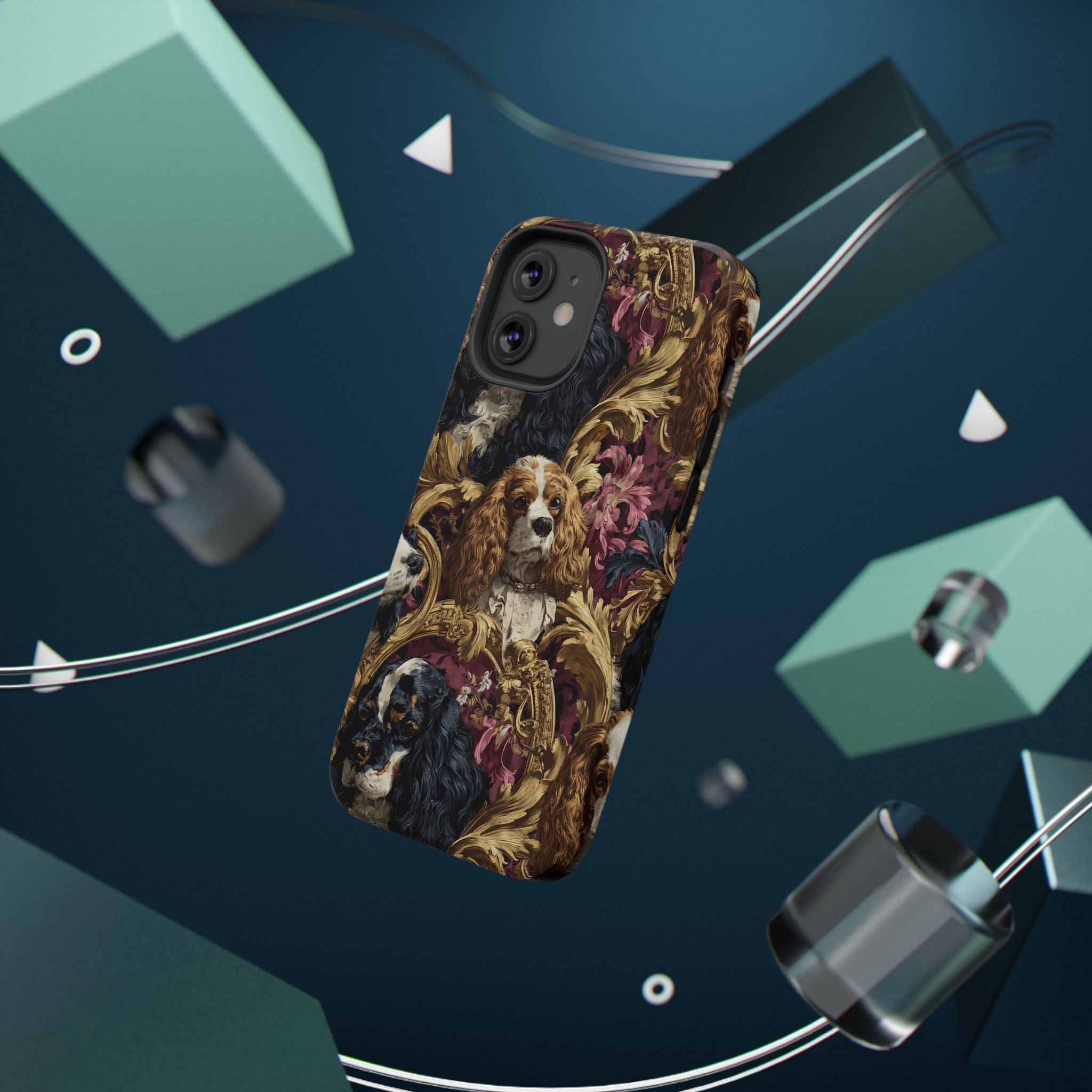 Elegant Pet Portrait Phone Case – Floral Design, Dog Lover Gift, Durable Phone Cover, Unique Art Case, Stylish Accessory
