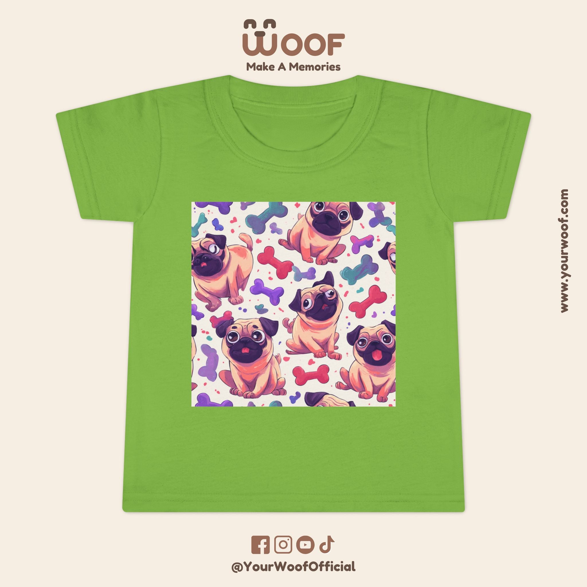 Pug Pattern Toddler T-Shirt, Cute Dog Tee, Kids Wear, Birthday Outfit, Animal Lover Gift, Playful Design, Fun Fashion