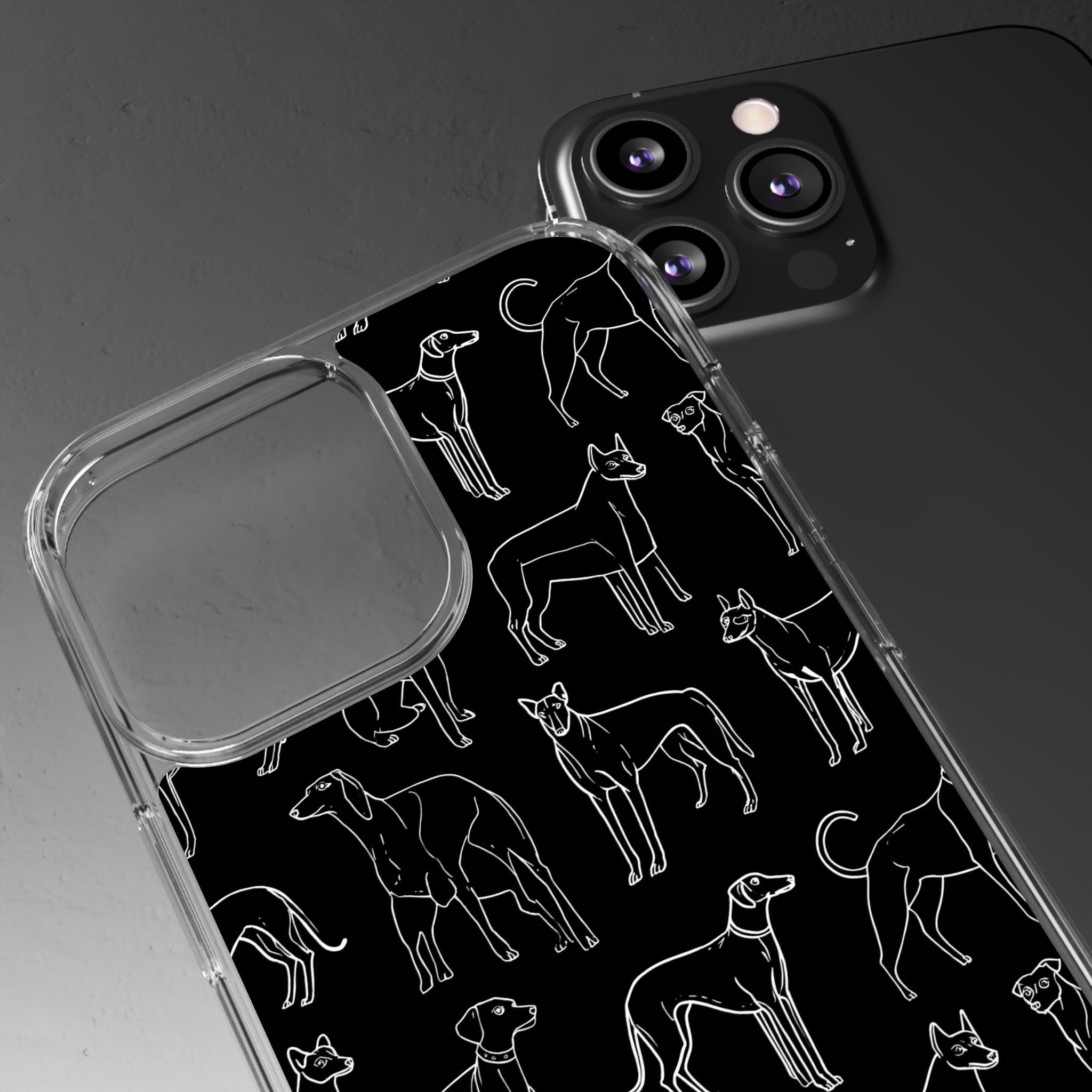 Stylish Dog Print Clear Phone Case, Pet Lover Gift, Customizable Clear Cases, Dog Owner Accessories, Cute Phone Covers