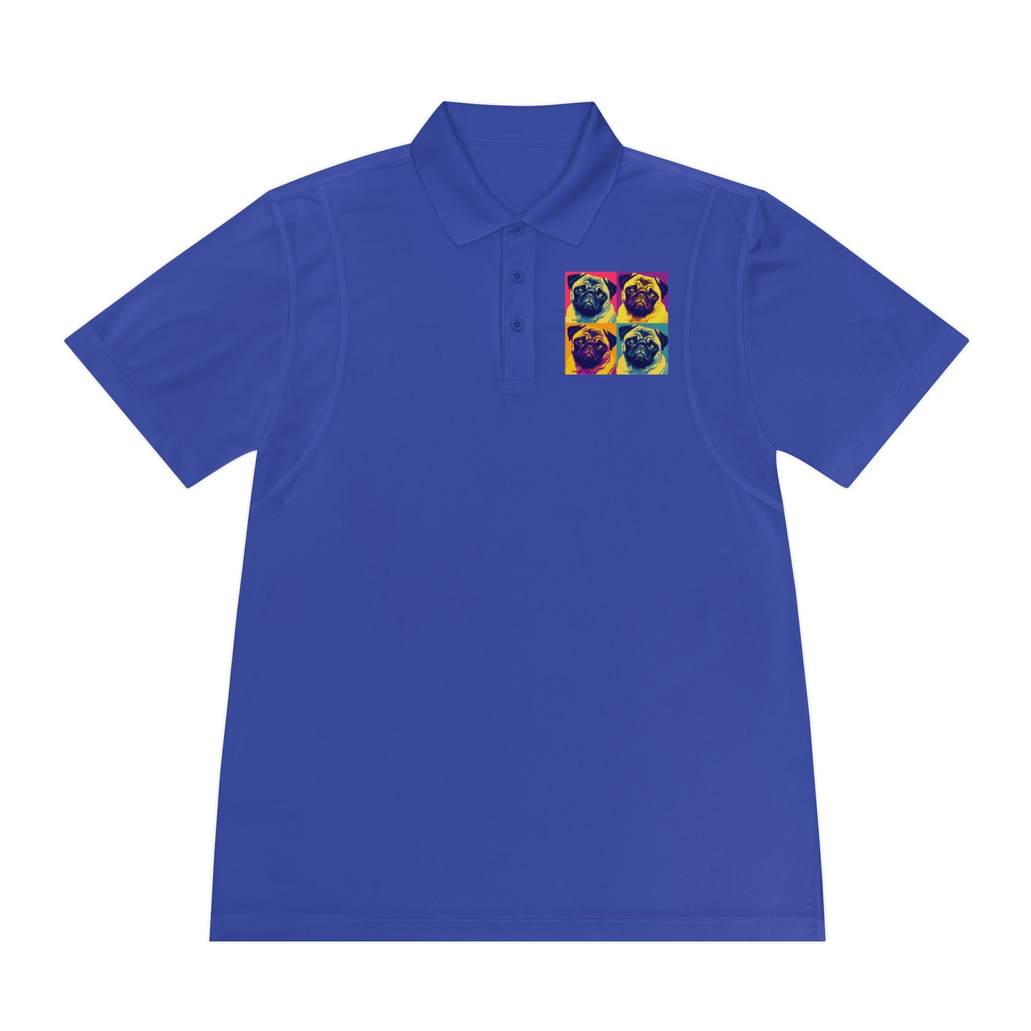 Men's Sport Polo Shirt with Colorful Pug Design, Fun Casual Wear, Dog Lover Gift, Unique Sports Polo, Stylish Outdoor Apparel