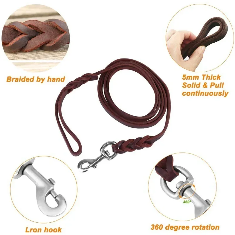 Braided Leather Dog Collars Durable Genuine Leather Dog Collar Leash Set For Medium Large Dogs German Shepherd Pet Accessories - Image 4