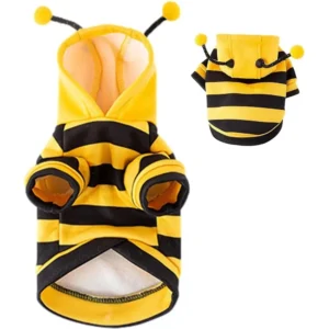 Soft Pet Bee Costume Hooded Breathable Winter Warm Bee Cosplay Costume Stripes Design Cat Holiday Cosplay Clothes Pet Supplies