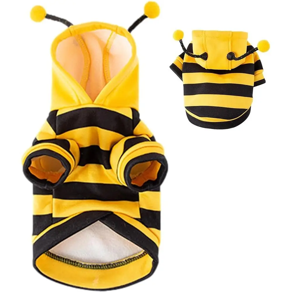 Soft Pet Bee Costume Hooded Breathable Winter Warm Bee Cosplay Costume Stripes Design Cat Holiday Cosplay Clothes Pet Supplies