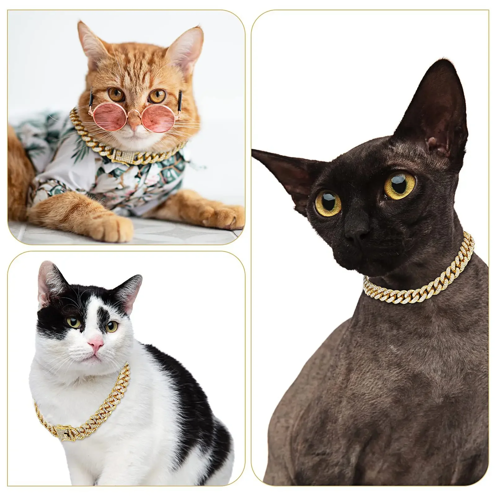 Dog Chain Diamond Cuban Collar Walking Metal Chain Collar with Design Secure Buckle, Pet Cat Cuban Collar Jewelry Accessories - Image 3