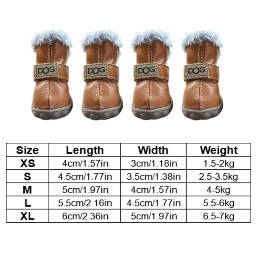 Soft Pet Snow Boots Fashion Waterproof Non Slip Winter Pet Dog Shoes Plush/PU Warm for 4Pcs/Set - photo 6