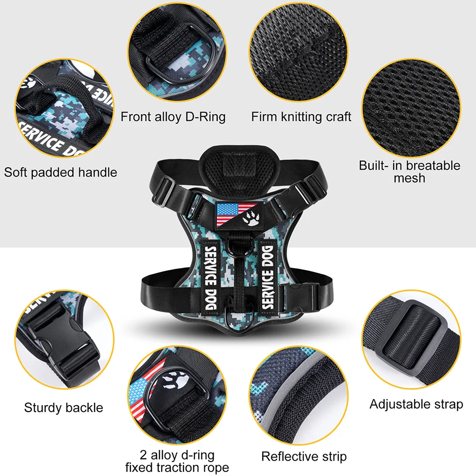 Service Dog Harness, No Pull Reflective Adjustable Pet Vest, Handle & Patches, Breathable Mesh, Easy On-Off for Small Large Dogs - Image 3