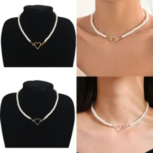 Vintage Imitation Pearl Choker Neckalce for Women Fashion Heart Necklace Gift for Friend Party Trendy Handmade Neck Jewelry