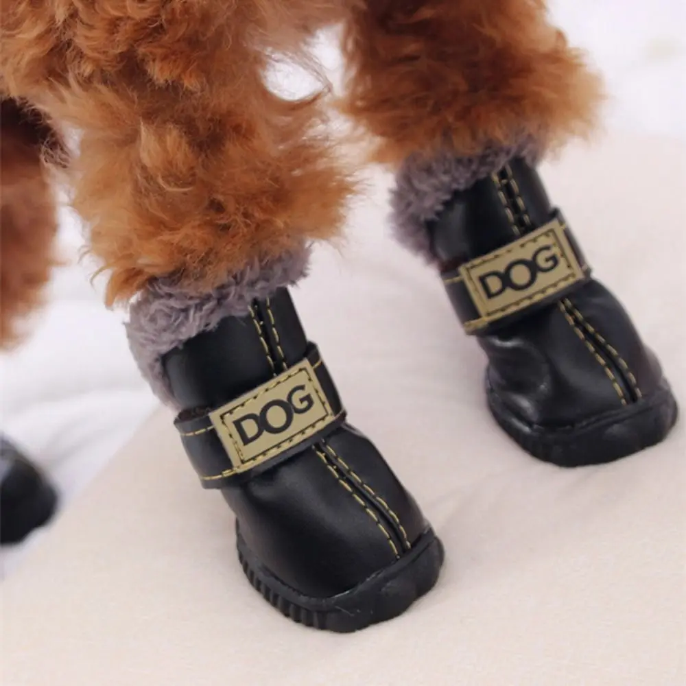 Soft Pet Snow Boots Fashion Waterproof Non Slip Winter Pet Dog Shoes Plush/PU Warm for 4Pcs/Set - photo 3
