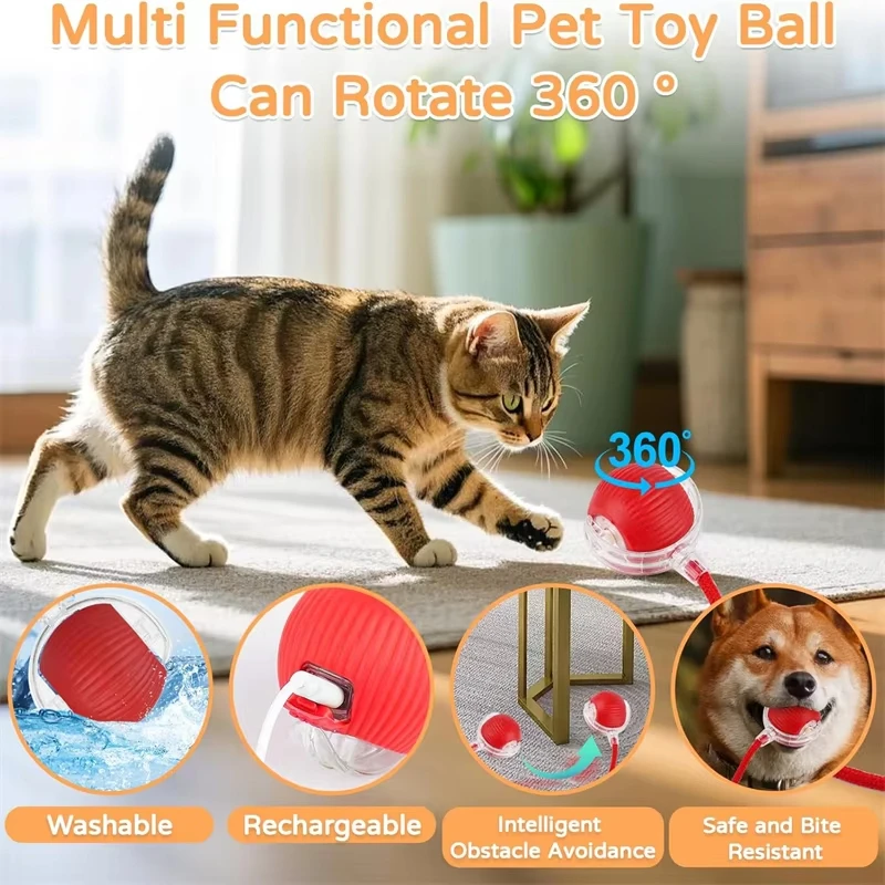 New Cat Interactive Ball Toy Automatic Rolling Ball Faux Tail Rechargeable Smart Pet Electric Toy - photo 3