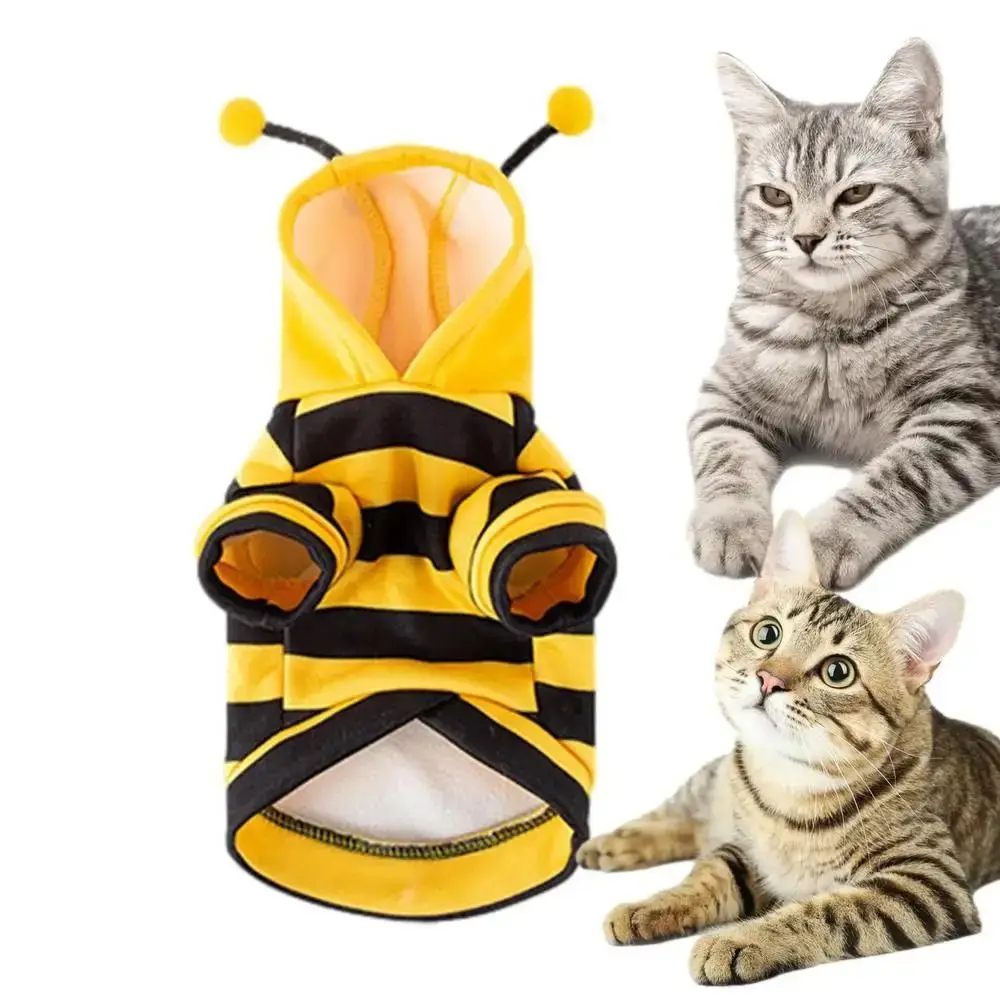 Soft Pet Bee Costume Hooded Breathable Winter Warm Bee Cosplay Costume Stripes Design Cat Holiday Cosplay Clothes Pet Supplies - Image 5