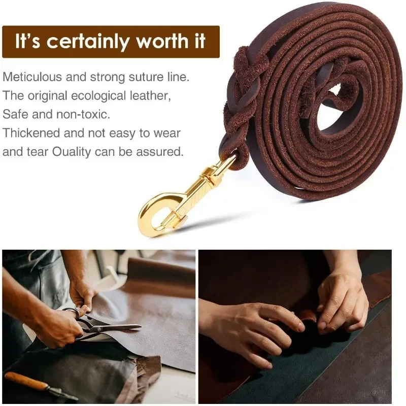 Braided Leather Dog Collars Durable Genuine Leather Dog Collar Leash Set For Medium Large Dogs German Shepherd Pet Accessories - Image 5