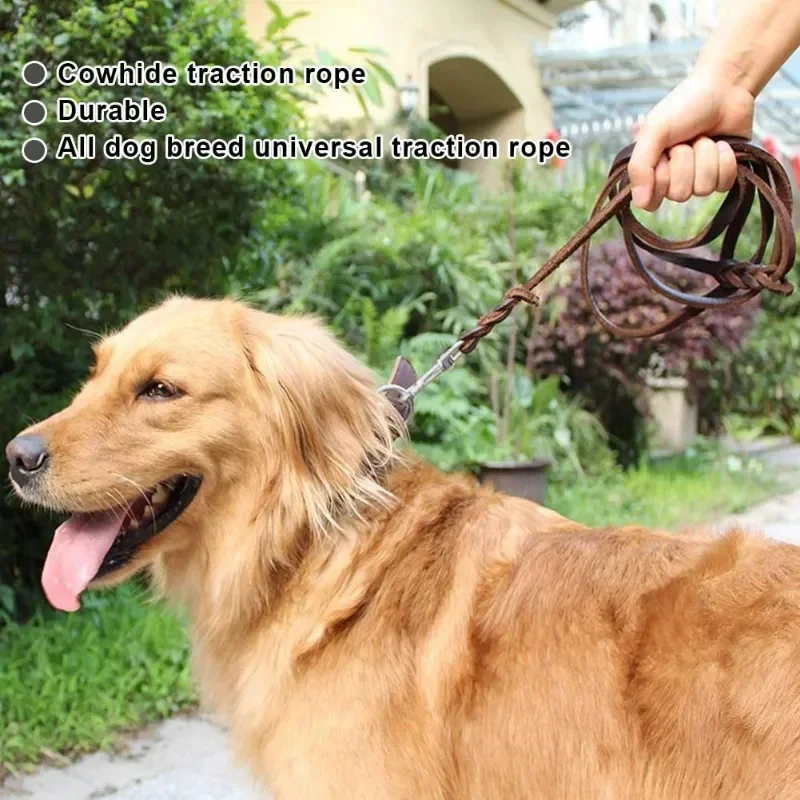 Braided Leather Dog Collars Durable Genuine Leather Dog Collar Leash Set For Medium Large Dogs German Shepherd Pet Accessories - Image 2