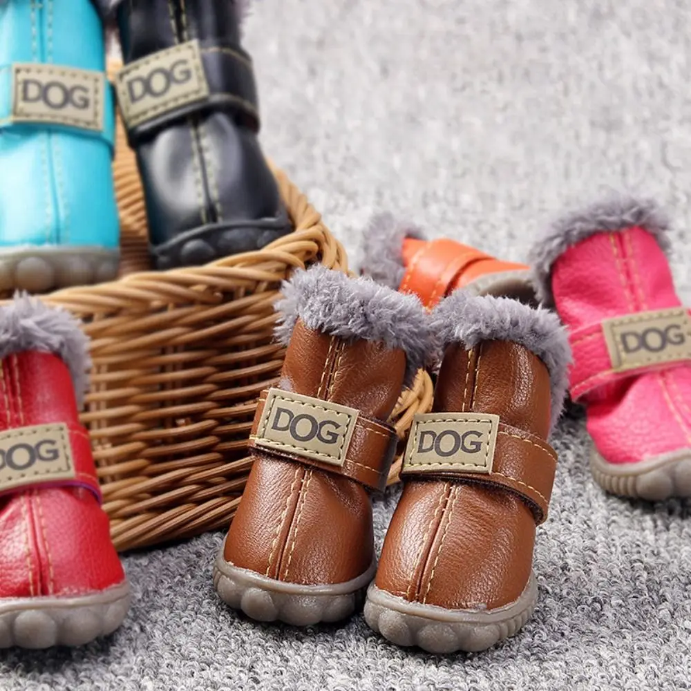Soft Pet Snow Boots Fashion Waterproof Non Slip Winter Pet Dog Shoes Plush/PU Warm for 4Pcs/Set - photo 2