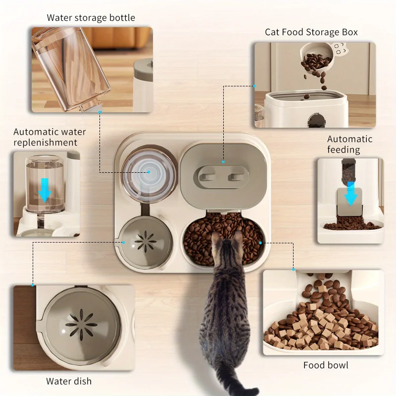 Cat Bowl Automatic Feeder With Spill Proof Design With Water Fountain Pet - photo 3