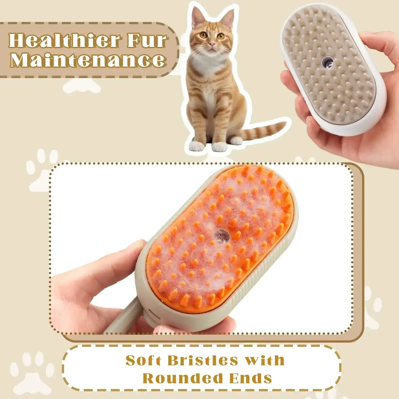 1~2pcs Steam Pet Brush 3 In 1 1