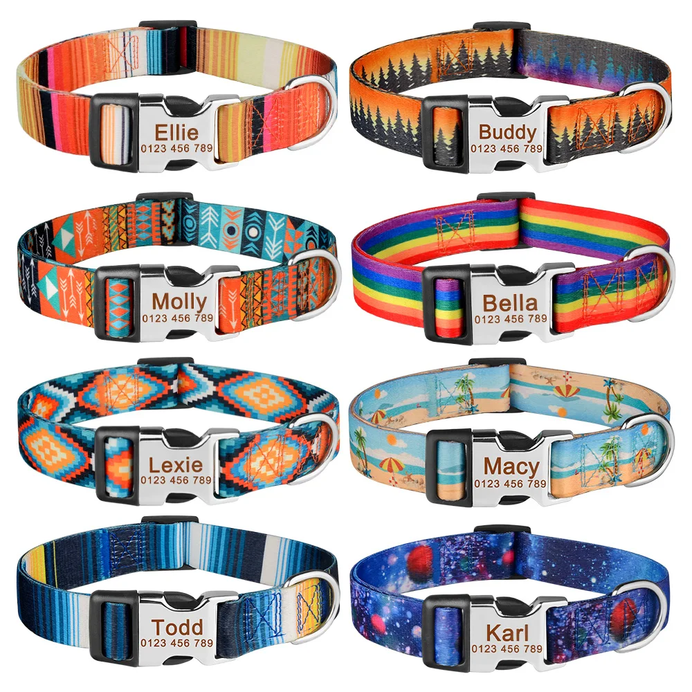Personalized Dog Collar Custom Engraved Name ID Tag Nameplate Adjustable Small Large Medium Puppy Pet Dogs Collars