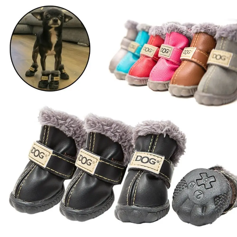 Soft Pet Snow Boots Fashion Waterproof Non Slip Winter Pet Dog Shoes Plush/PU Warm for 4Pcs/Set - photo 4